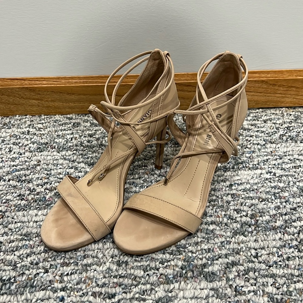 Gianni Bini Beige Leather Lace Up Heels